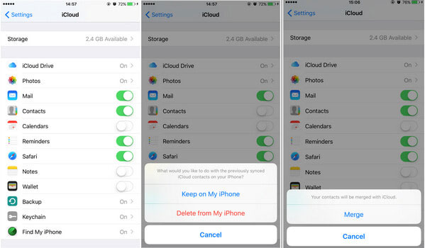 rcover contacts from icloud using merge contacts option