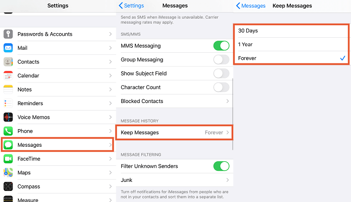 check message frequency to fix imessages from one person disappeared