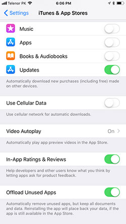 disable offload unused apps to fix app disappeared from iphone