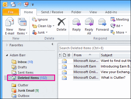 how to retrieve deleted emails from outlook