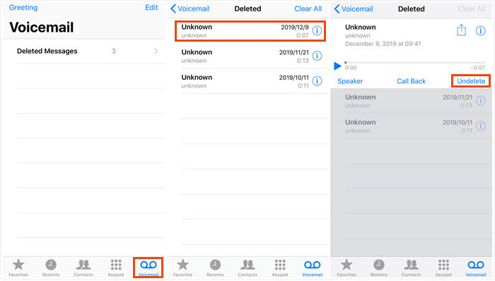 how to recover voice messages on iphone recently deleted folder