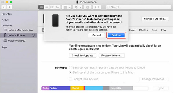 restore iphone from old backup on mac via finder