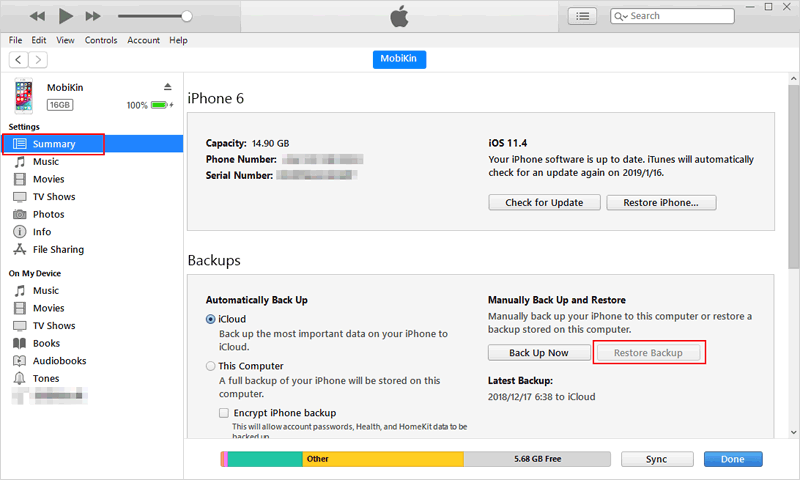 restore screenshots from itunes backup