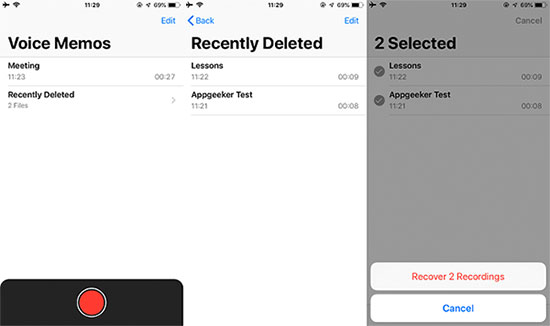 retrieve deleted voice memos on iphone from recently deleted folder