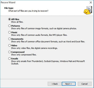 select files to recover