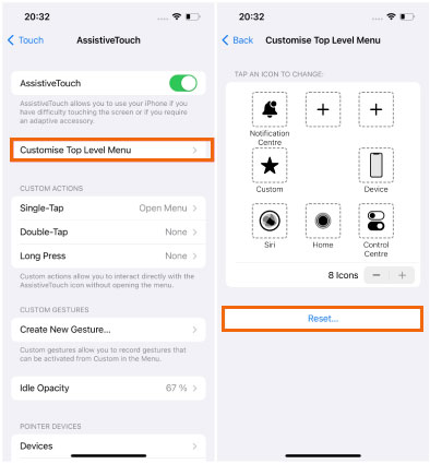 reset assistive touch option