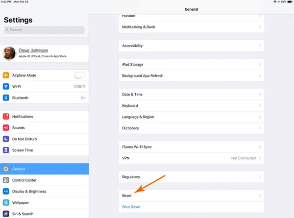 how to reset ipad without itunes from settings menu