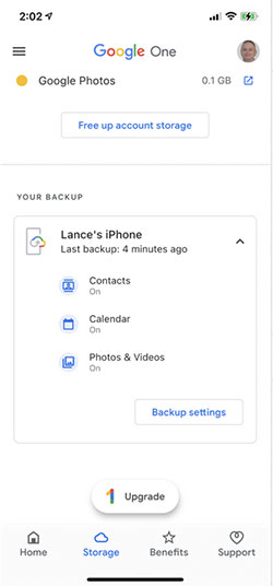restore backup to new iphone from google one