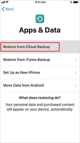restore backup to new iphone via icloud