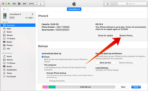 fix iphone stuck on guided access by restoring iphone with itunes