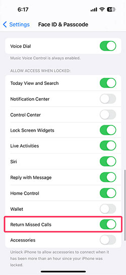 disable return missed calls