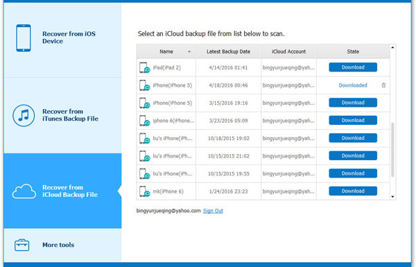 select icloud backup for scanning