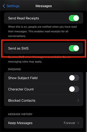 enable send as sms