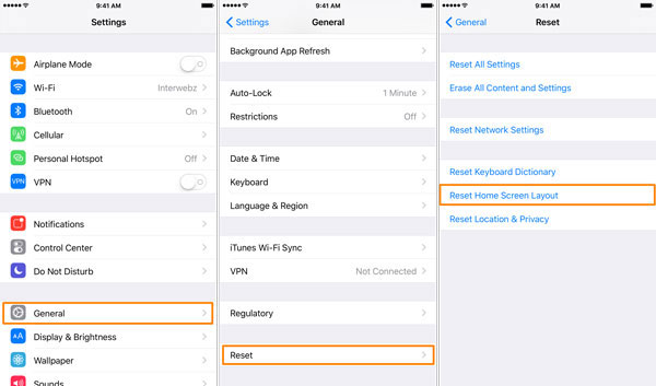 reset home screen layout to fix icon disappeared from iphone