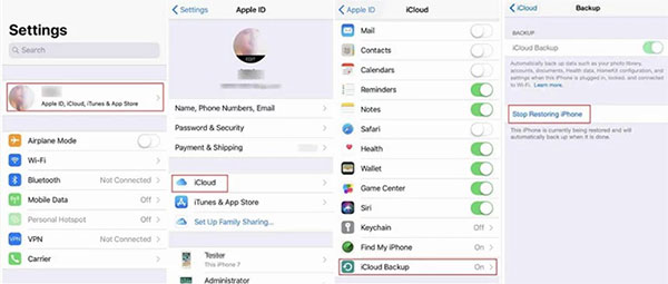 stop icloud restore on iphone