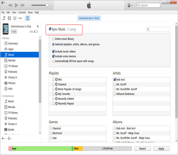 sync itunes music to ipad