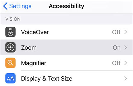 unzoom iphone or ipad from settings