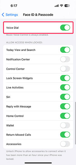 disable voice dial