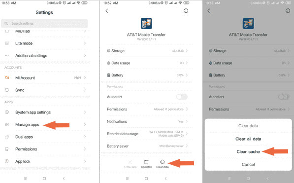 clear cache of att mobile transfer