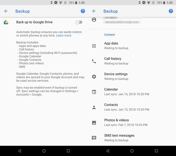 how to back up android to google