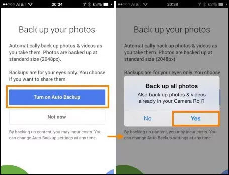 back up photos in android via auto backup