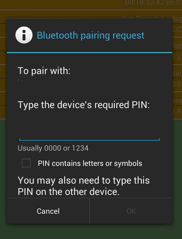 bluetooth pairing request