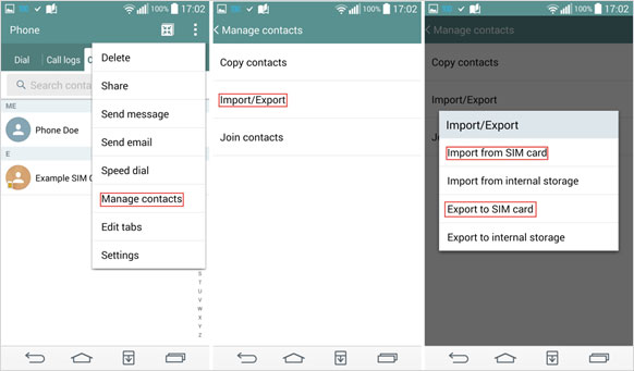 import and export contacts via sim card