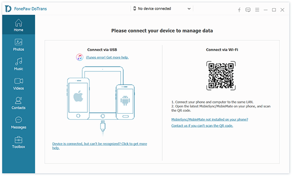 initial interface of fonepaw dotrans