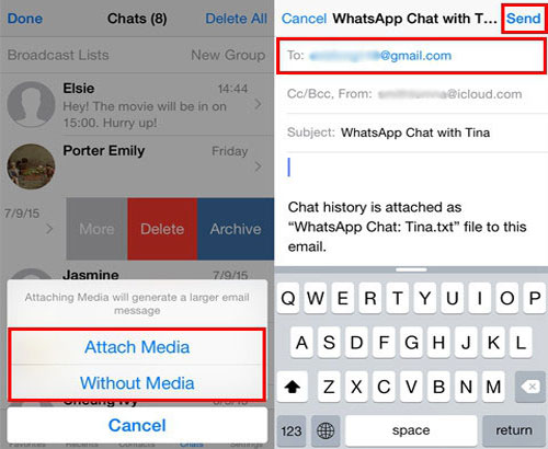 transfer whatsapp from iphone to android using email chat