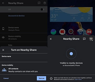 copy contacts from android to android by nearby share