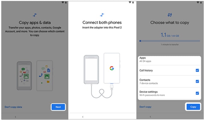 transfer data from iphone to pixel via quick switch adapter