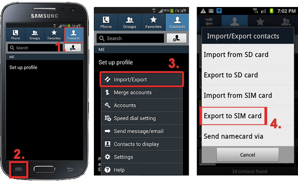 export contacts to sim card