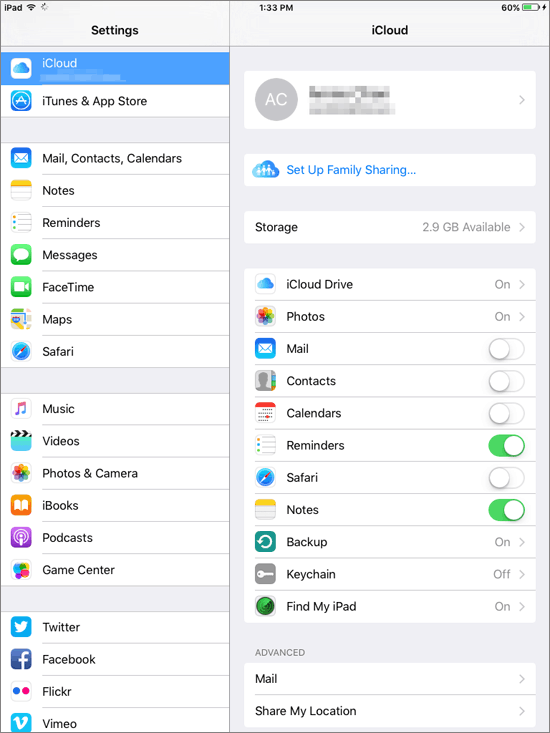 log in your apple id on your ipad