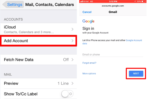 transfer android to ios via google account