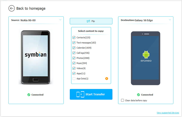 select contacts folder to transfer from nokia to android