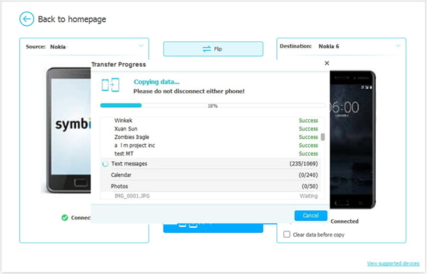 start to transfer data from nokia to nokia