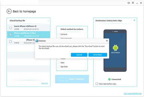 download icloud backup to sync to android