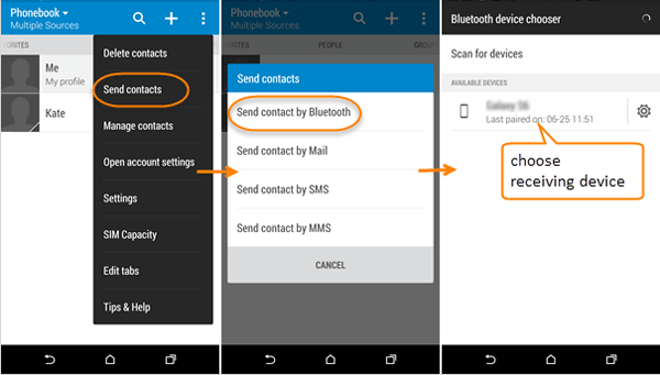 import phone contacts to android from android using bluetooth