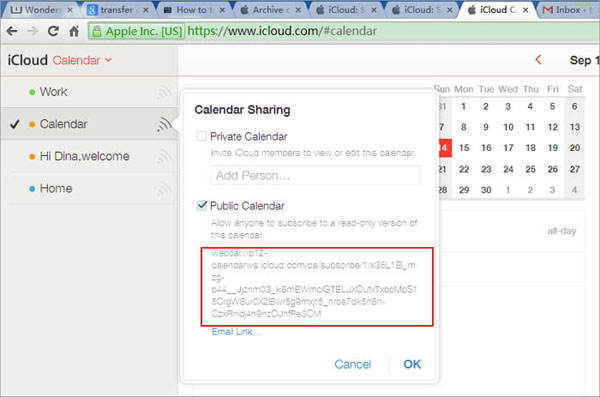 share icloud calendar in web