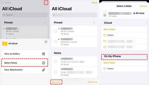 transfer notes from one icloud to another in batch