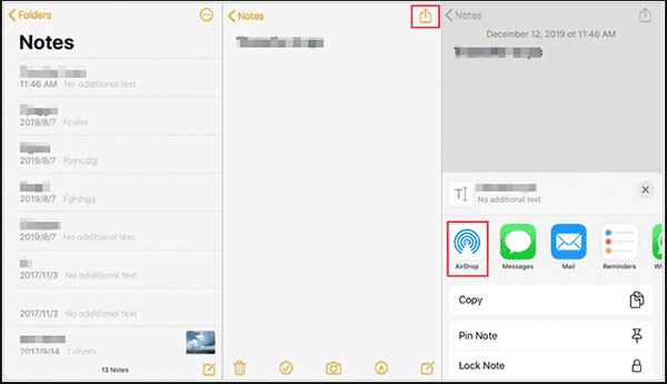 share notes from one icloud to another via airdrop