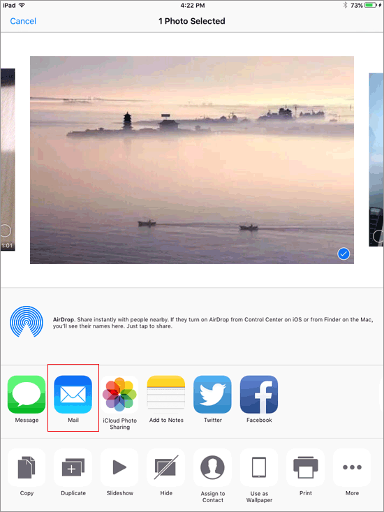 send a piece of photo from ipad to ipad with email
