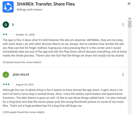 user reviews of shareit