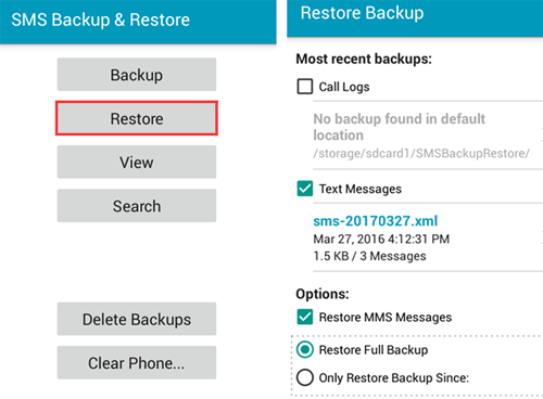 restore deleted messages from sony xperia with sms backup and restore