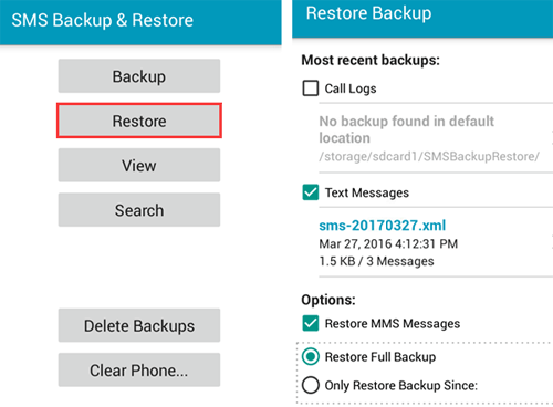 transfer sms from samsung to samsung with sms backup and restore