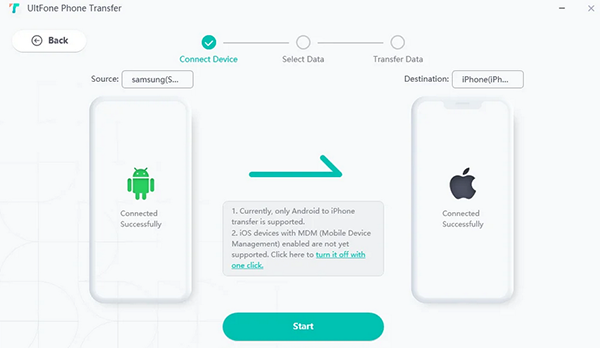 start to transfer data