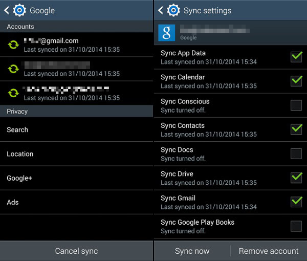 sync android data to gmail