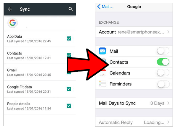 how to move contacts from android to iphone 11 with google account