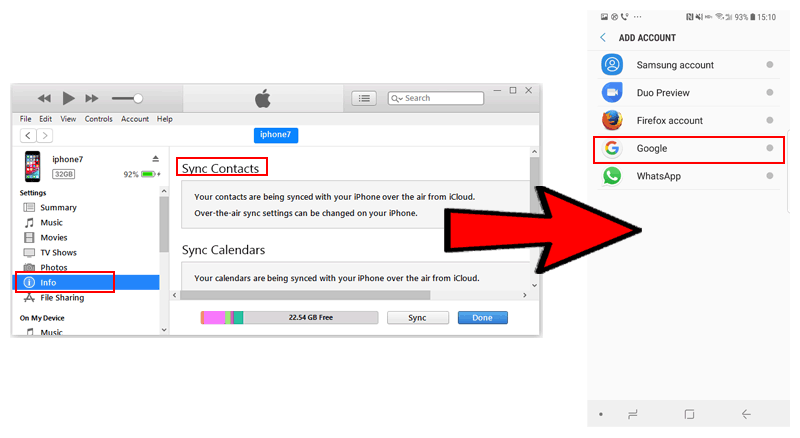 import contacts to pixel via itunes