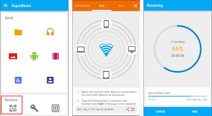 how to transfer files from android to android with superbeam